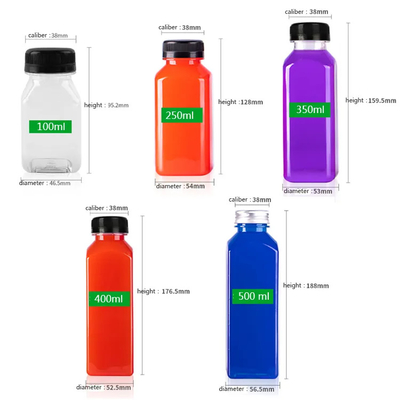2 oz 4 oz 8 oz 12 oz 16 oz 24 oz kwadratowa pustka plastikowa butelka soku logo specjalne PET butelka na napoje z czapkami