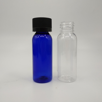 1 oz kobalt niebieski plastikowy Boston butelki okrągłe z czarnym kształtem