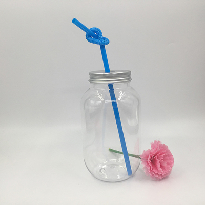 16 oz Jasny plastikowy słoik Sport Cold Brew Water PET Plastikowa butelka na wodę z czapkami do soku herbaty Żywność Mleko