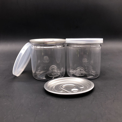 Zbiorniki z żywnością PET Przejrzyste słoiki z tworzywa sztucznego o średnicy 80 mm 300 # Aluminium Easy Open End