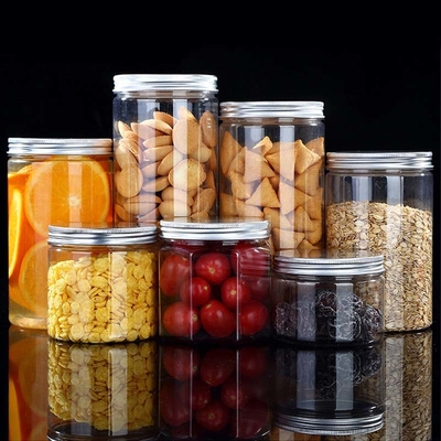 Niestandardowe 16oz 32oz 500ml 1000ml Jasne szerokoustne słoiki PET z aluminiową pokrywą Przejrzystych pojemników plastikowych do przechowywania żywności