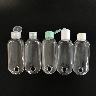 Przejrzysty plastikowy butelka kosmetyczna z obrożkami w 30 ml, 50 ml i 60 ml