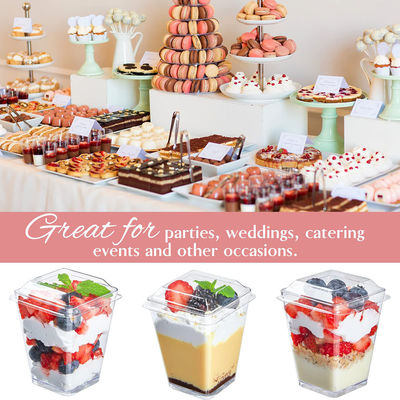 Wielokrotnie używane kwadratowe, przejrzyste kubki na deser z pokrywkami i łyżkami 120 ml 250 ml 350 ml 500 ml pojemność