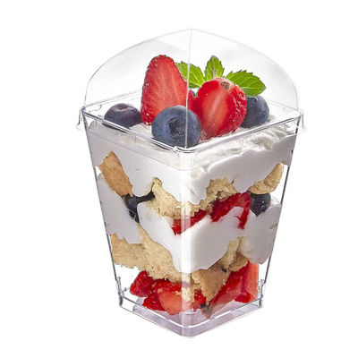 Wielokrotnie używane kwadratowe, przejrzyste kubki na deser z pokrywkami i łyżkami 120 ml 250 ml 350 ml 500 ml pojemność