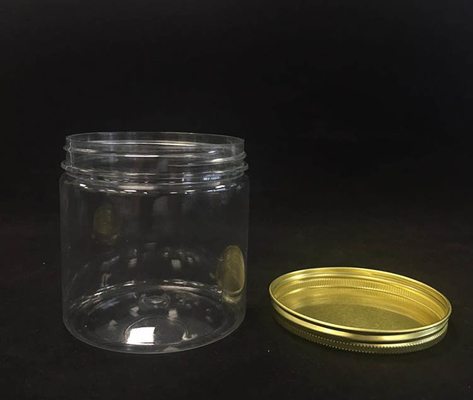 Przejrzyste plastikowe słoiki kosmetyczne z aluminiowymi pokrywkami do przechowywania kremów