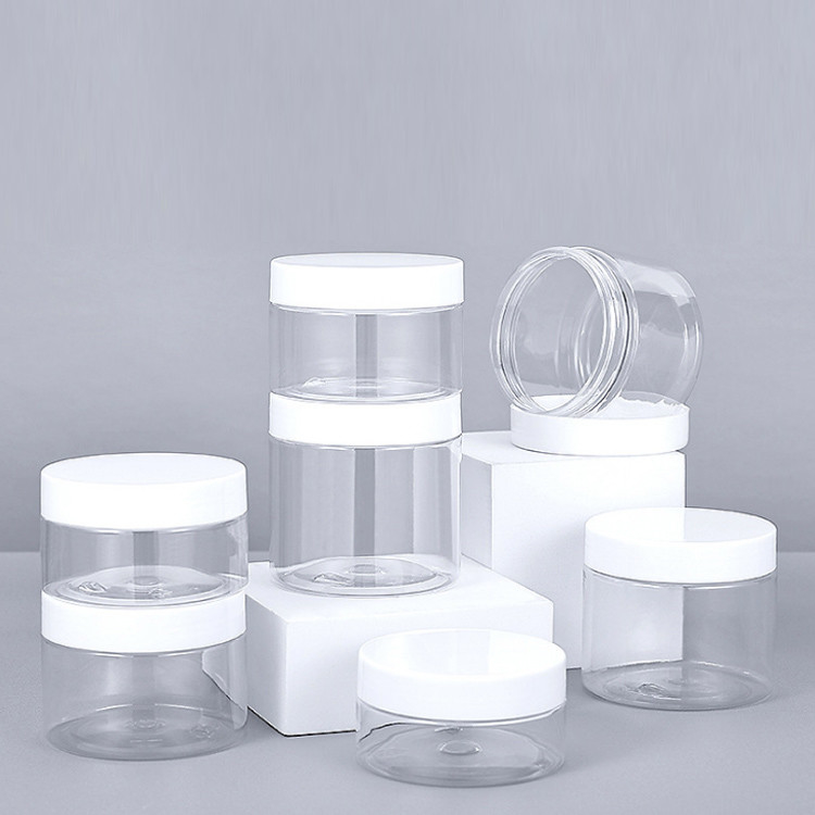 PET przezroczyste 200 ml 250 ml 300 ml 500 ml szerokoustne PET przejrzyste słoiki z aluminiowymi pokrywami