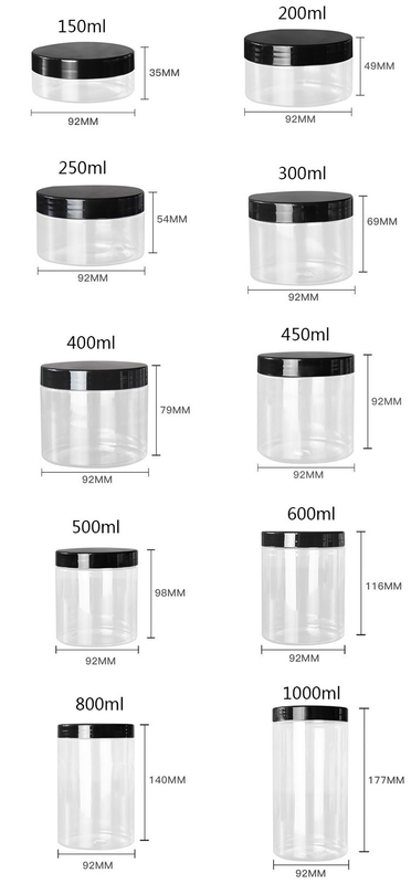 Butelki PET z białego tworzywa sztucznego 4 oz 8 oz 300 ml 500 ml okrągły kształt pusty krem do oczu kremu do twarzy butelki z kremem 16 oz
