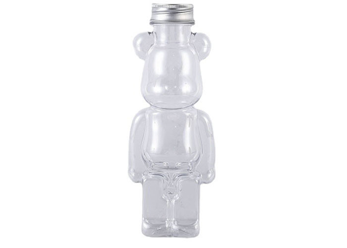 350ml 400ml 500ml 700ml Gorąco sprzedawany, na zamówienie dla zwierząt domowych, plastikowa butelka z sokiem w kształcie niedźwiedzia, do napojów z czapką i paskami